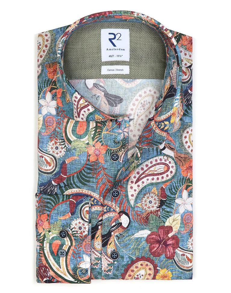 r2 amsterdam Extra lange mouwen. Overhemd met Multicolour paisleyprint