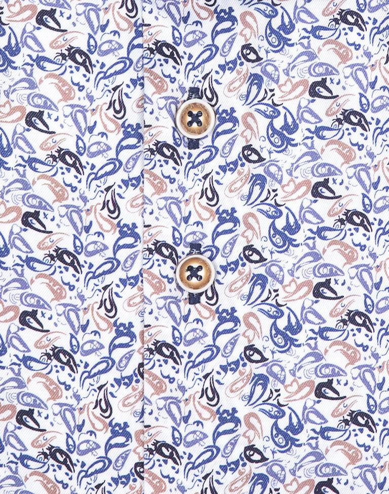 R2 Amsterdam Extra Lange Mouwen. Wit Paisleyprint 2 PLY Katoenen Overhemd