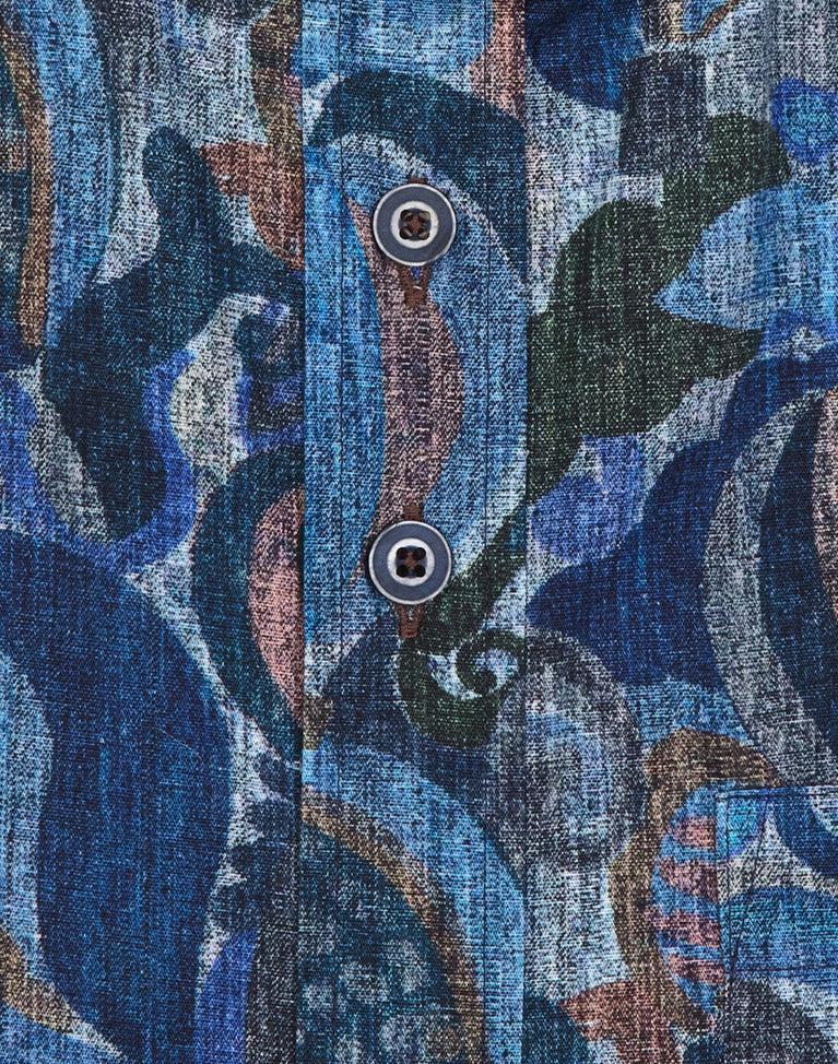 R2 Amsterdam Korte Mouwen Luchtballonprint Stretch Overhemd