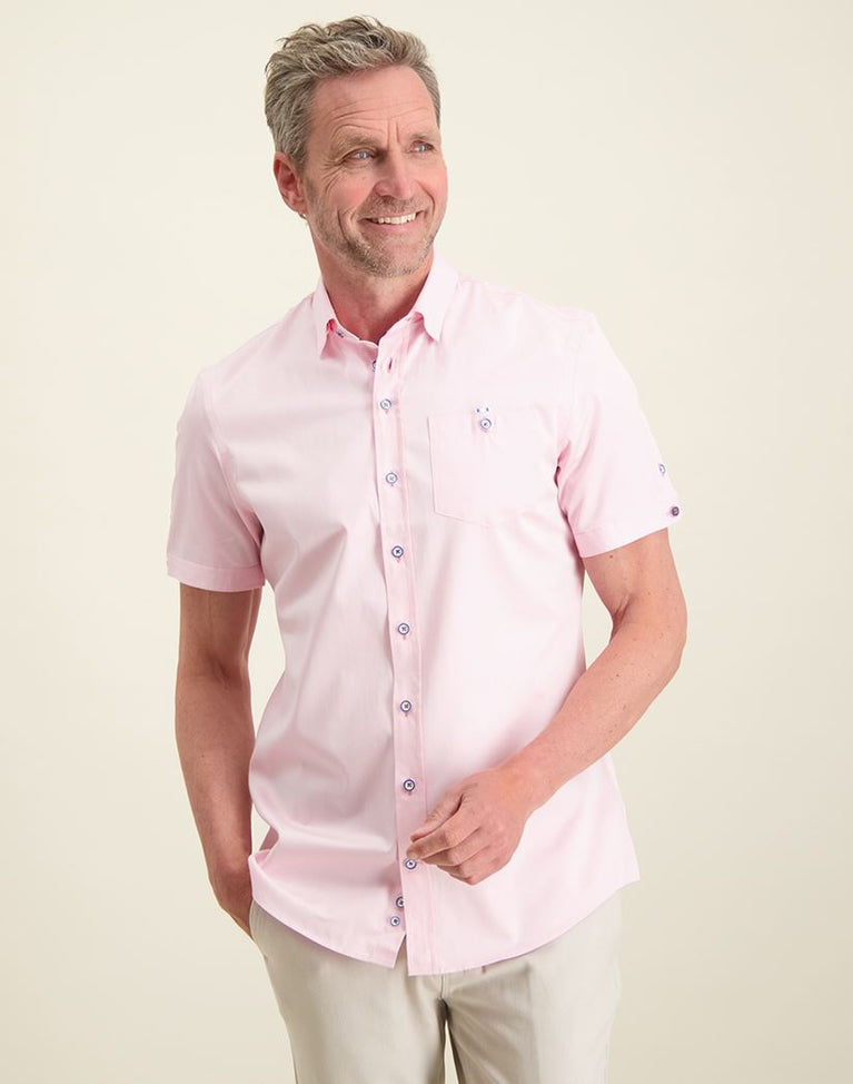 R2 Amsterdam Korte Mouwen Roze 2 PLY Katoenen Overhemd
