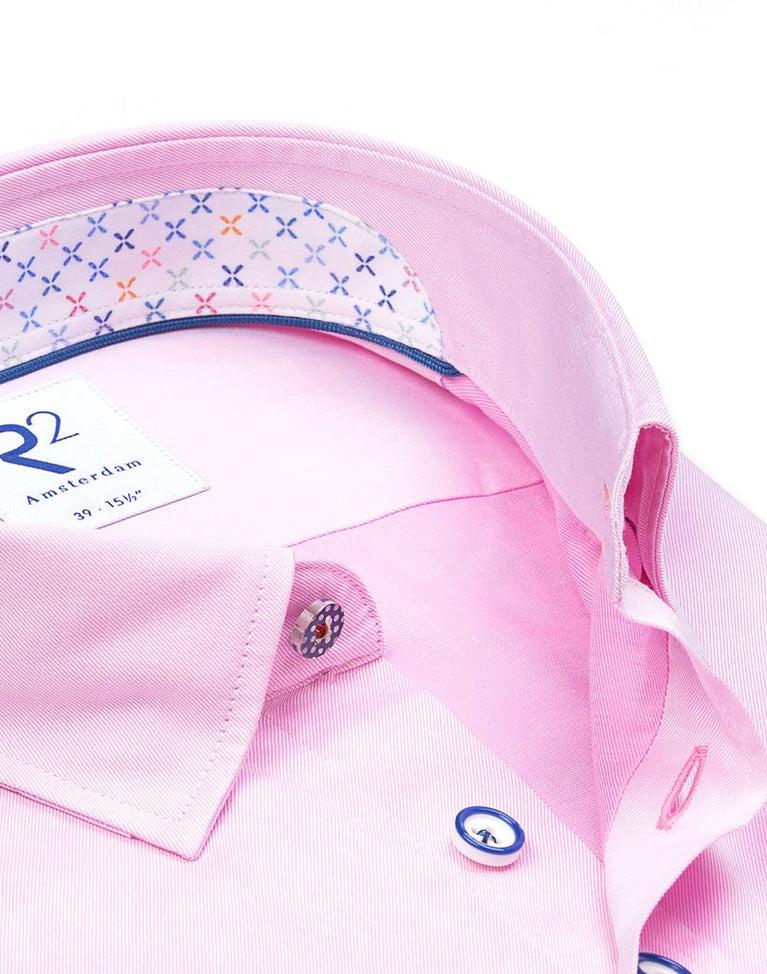 R2 Amsterdam Korte Mouwen Roze 2 PLY Katoenen Overhemd