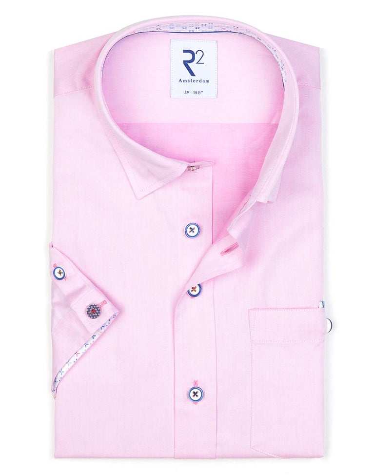 r2 amsterdam Korte mouwen roze 2 PLY katoenen overhemd