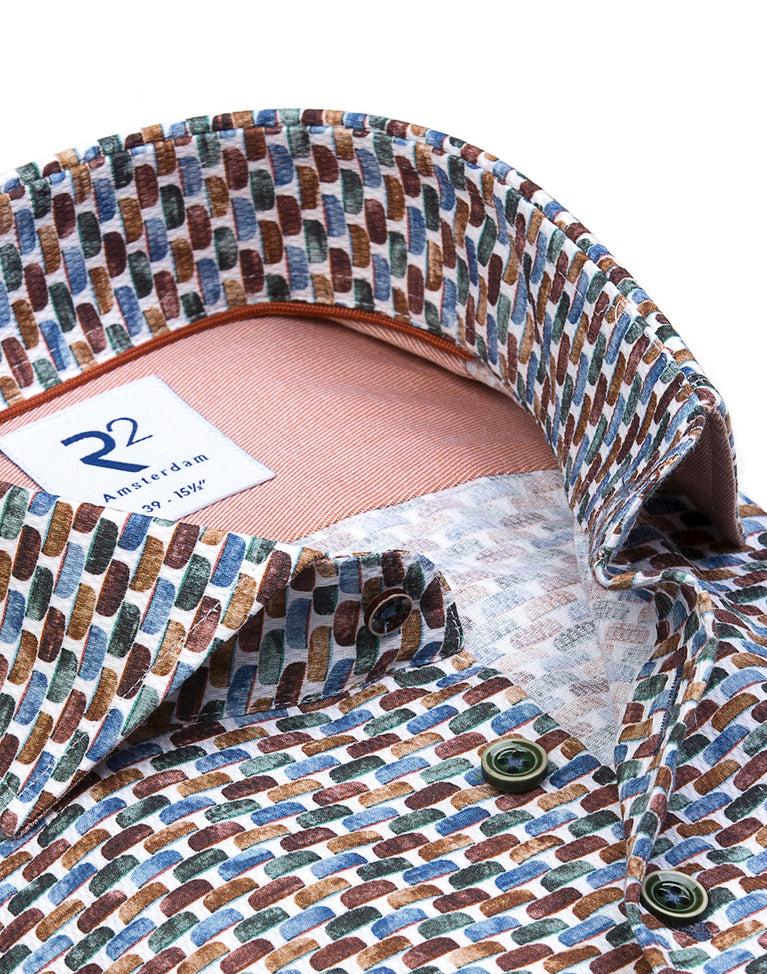 R2 Amsterdam Multicolour Lampenprint Katoenen Overhemd