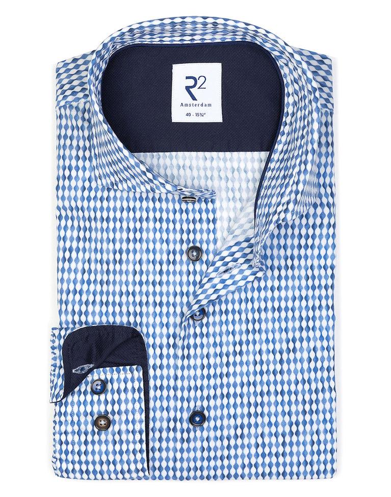 r2 amsterdam Blauwe print stretch overhemd