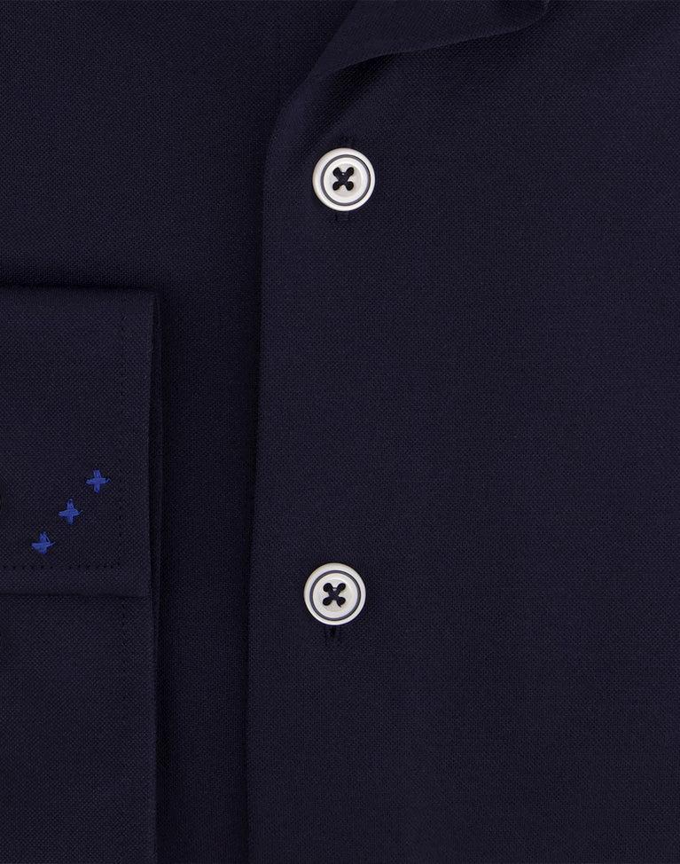 R2 Amsterdam Donkerblauw Gebreid Piqué Overhemd