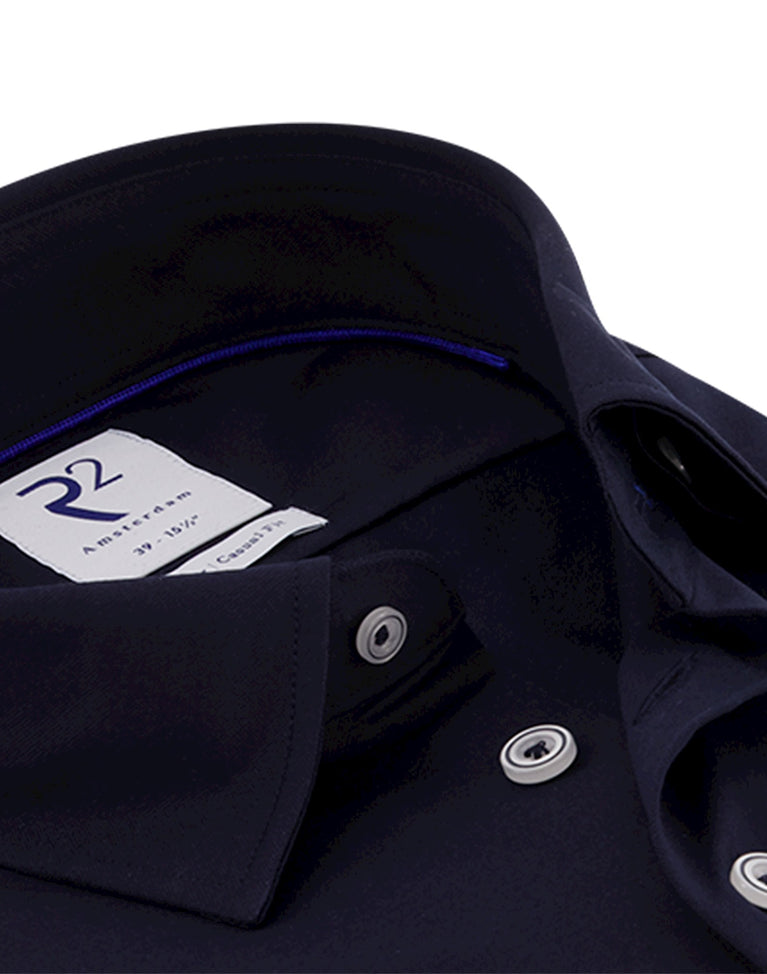 R2 Amsterdam Donkerblauw Gebreid Piqué Overhemd