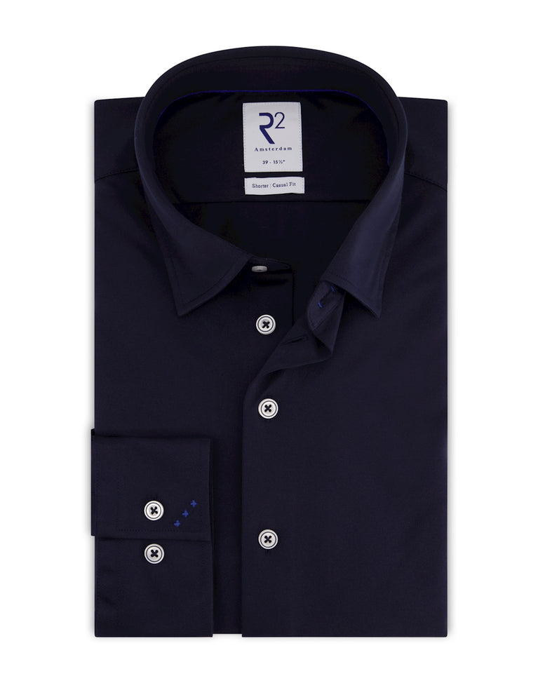 r2 amsterdam Donkerblauw gebreid piqué overhemd