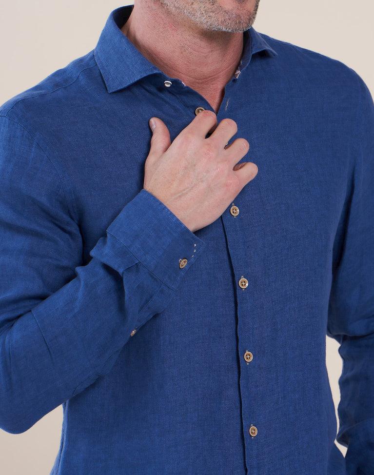 R2 Amsterdam Donkerblauw Linnen Overhemd