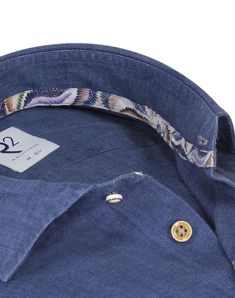 R2 Amsterdam Donkerblauw Linnen Overhemd