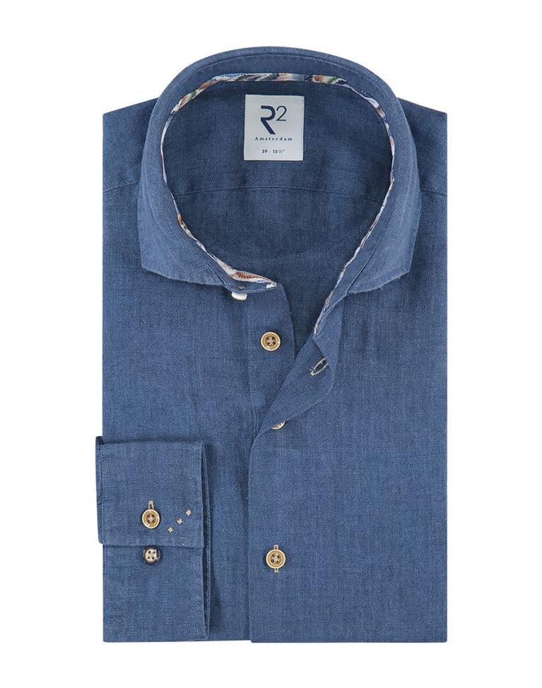 r2 amsterdam Donkerblauw linnen overhemd