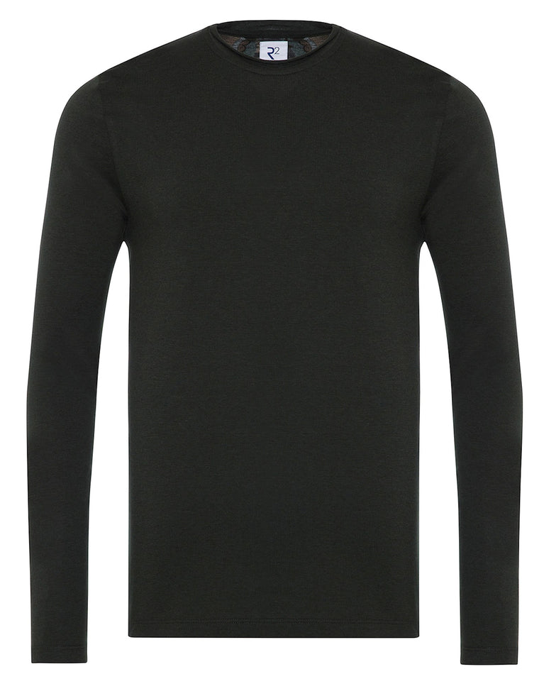 r2 amsterdam Donkergroen t-shirt met lange mouwen