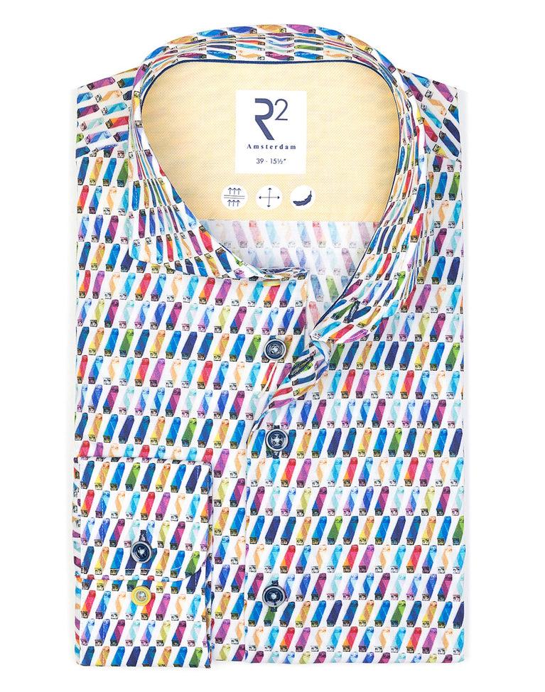 r2 amsterdam E-bike batterijprint stretch overhemd