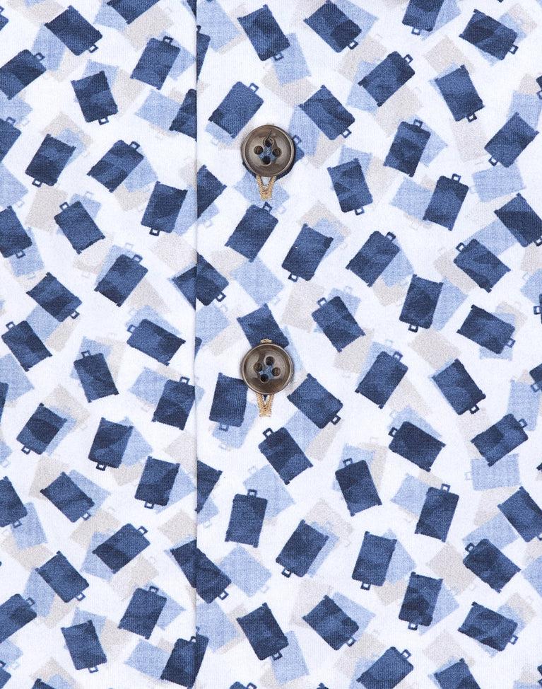R2 Amsterdam Kofferprint 4-way Stretch Overhemd