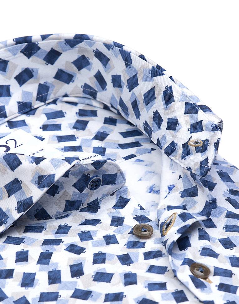 R2 Amsterdam Kofferprint 4-way Stretch Overhemd