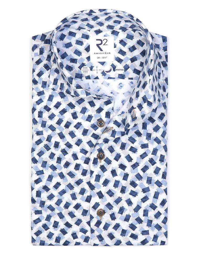 r2 amsterdam Kofferprint 4-way stretch overhemd