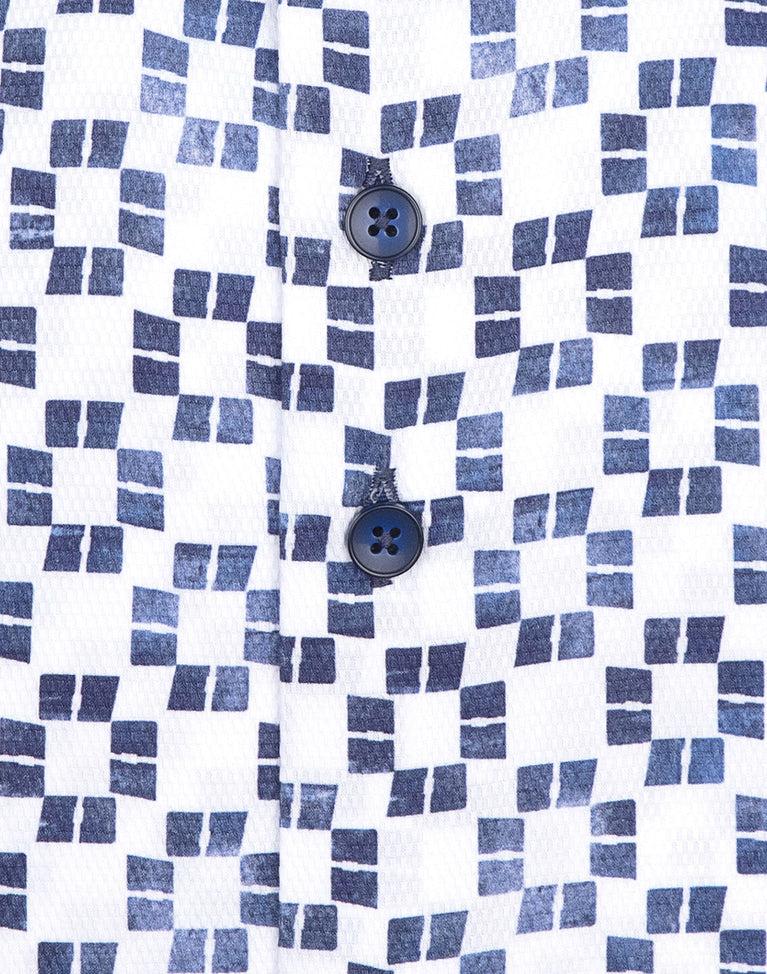 R2 Amsterdam Kofferprint Dobby Katoenen Overhemd