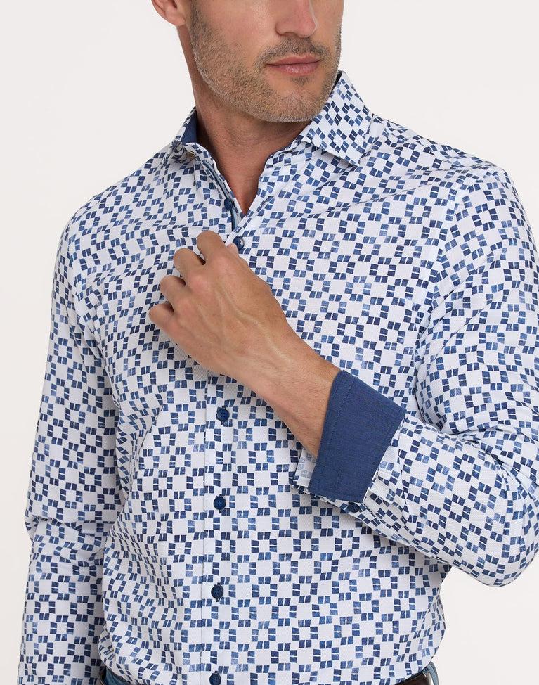 R2 Amsterdam Kofferprint Dobby Katoenen Overhemd
