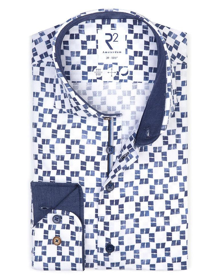 r2 amsterdam Kofferprint dobby katoenen overhemd