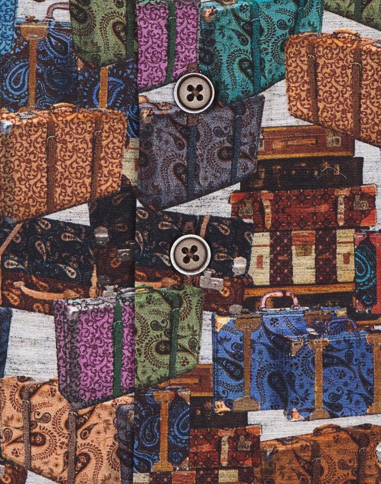 R2 Amsterdam Kofferprint Stretch Overhemd