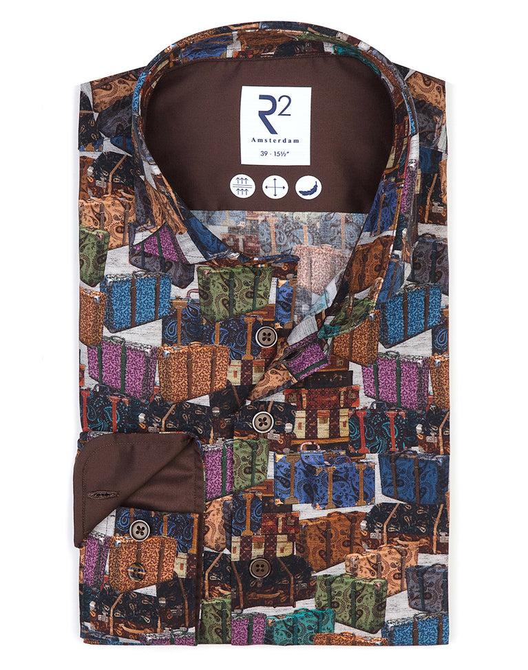 r2 amsterdam Kofferprint stretch overhemd