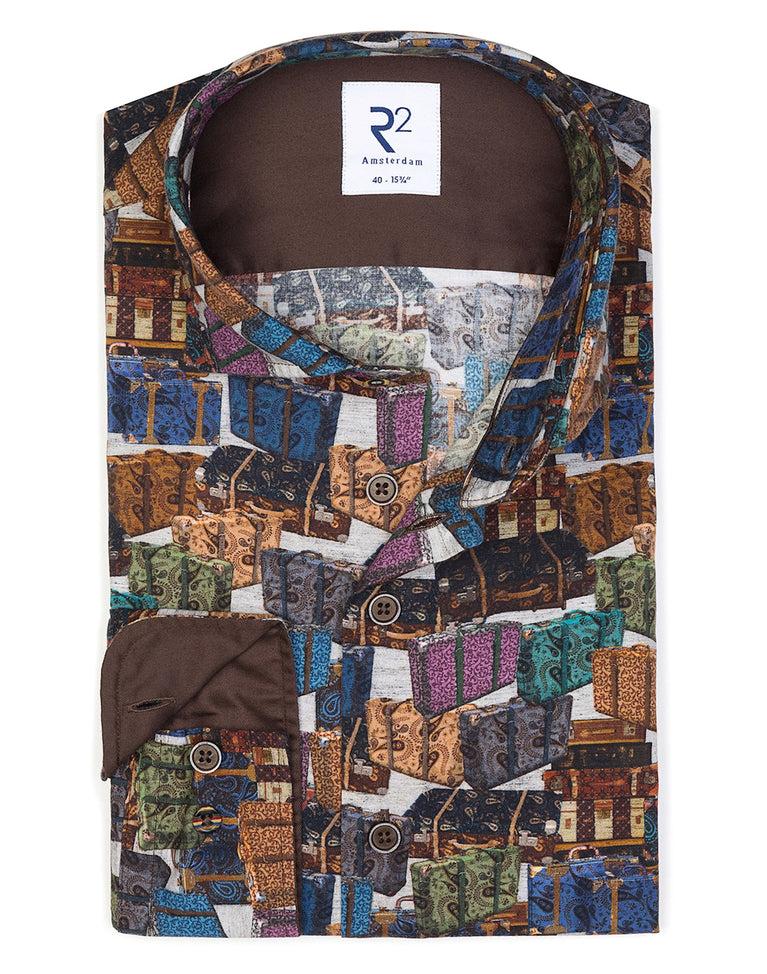 r2 amsterdam Kofferprint stretch overhemd