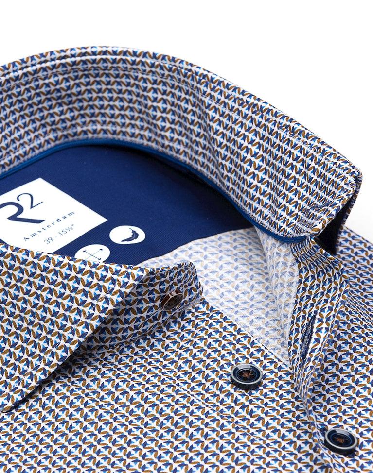 R2 Amsterdam Mini Print Katoenen Overhemd