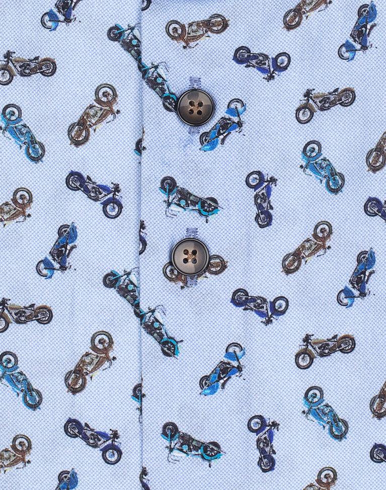 R2 Amsterdam Motorprint Dobby Katoenen Overhemd