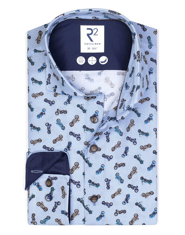 r2 amsterdam Motorprint dobby katoenen overhemd