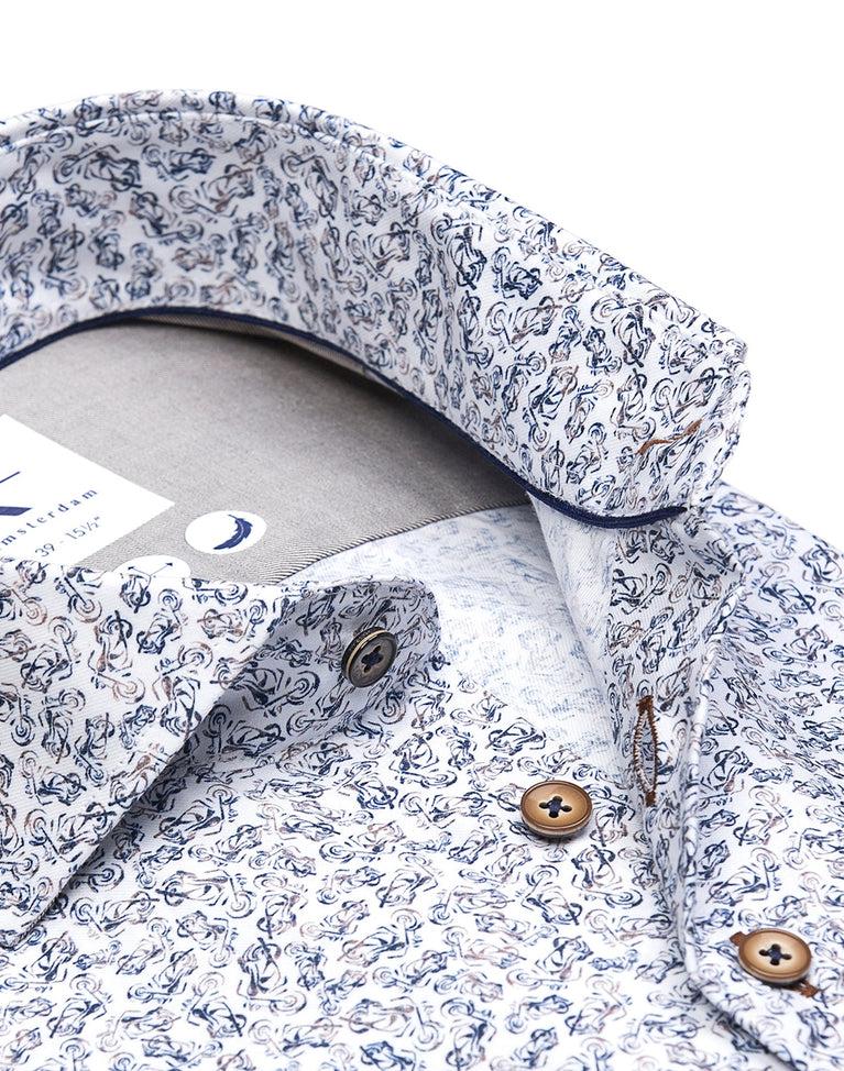 R2 Amsterdam Motorprint Katoenen Overhemd