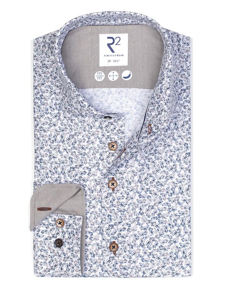 R2 Amsterdam Motorprint Katoenen Overhemd