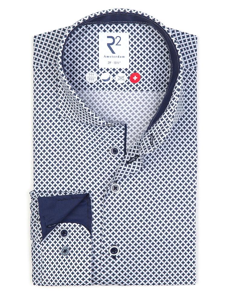 r2 amsterdam Strijkvrij overhemd met blauwe print