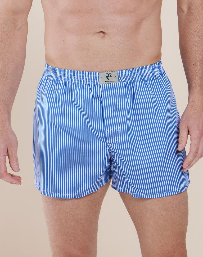 R2 Amsterdam Wit Blauw Gestreepte Katoenen Boxershort