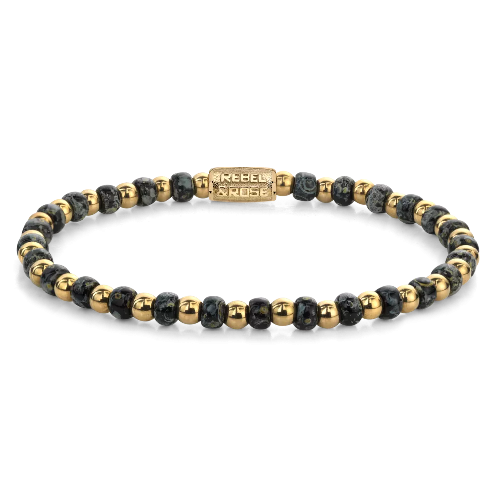 rebel & rose Mix Glass Rocks Black Leopard Yellowgold - 4mm