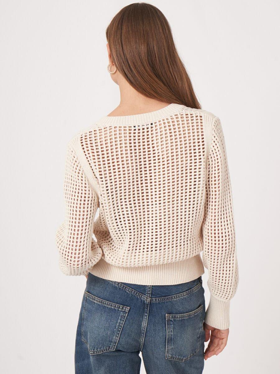 Repeat Cashmere Ajour Trui Van Zuiver Katoen Met Strikkoord