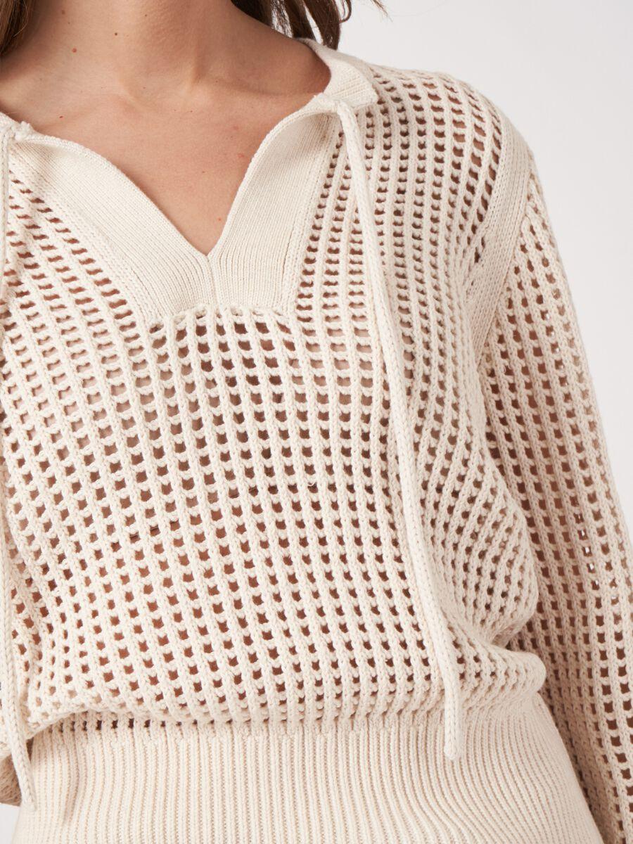 Repeat Cashmere Ajour Trui Van Zuiver Katoen Met Strikkoord