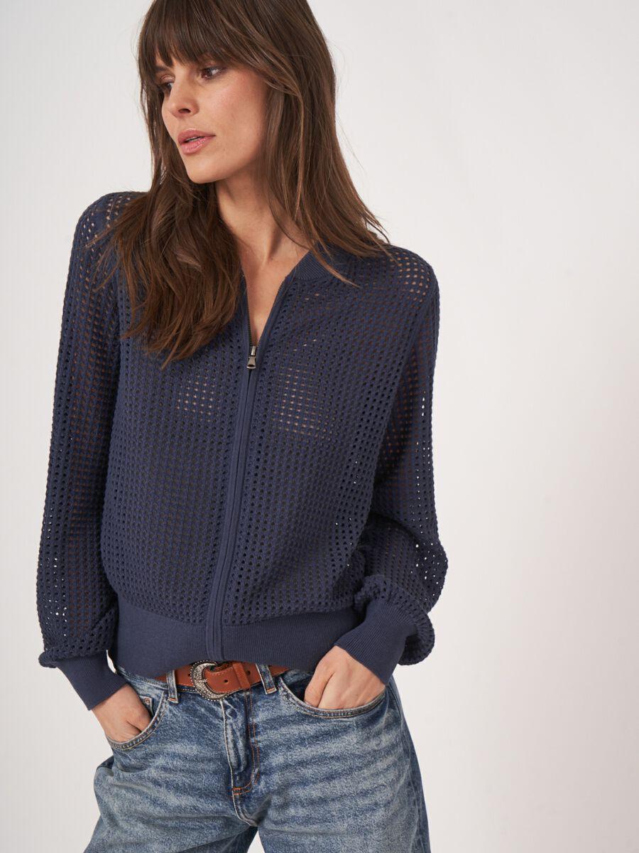 Repeat Cashmere Ajour Vest Met Baseball-kraag En Rits