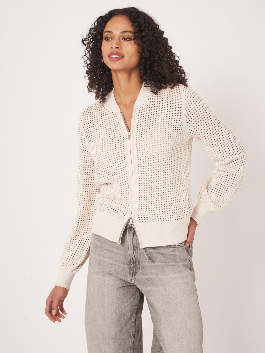 Repeat Cashmere Ajour Vest Met Baseball-kraag En Rits