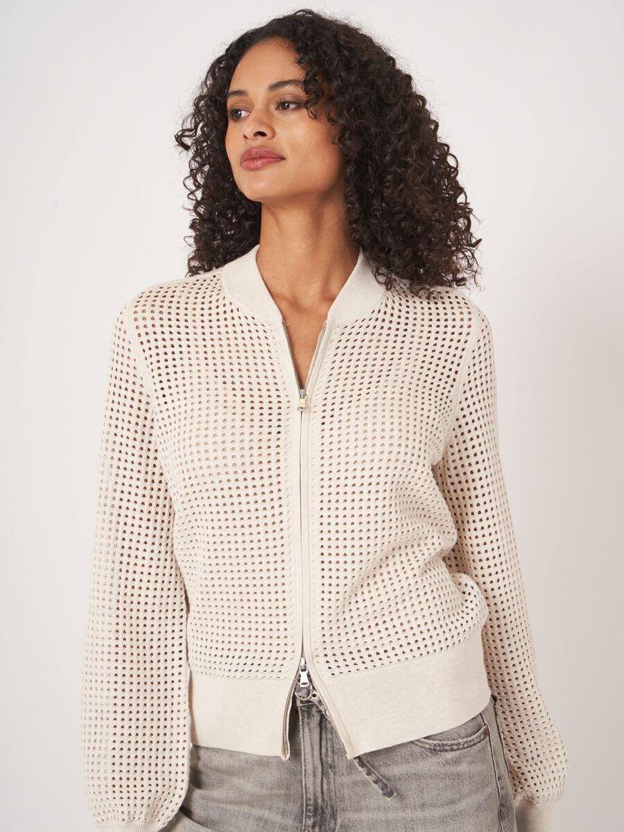 Repeat Cashmere Ajour Vest Met Baseball-kraag En Rits