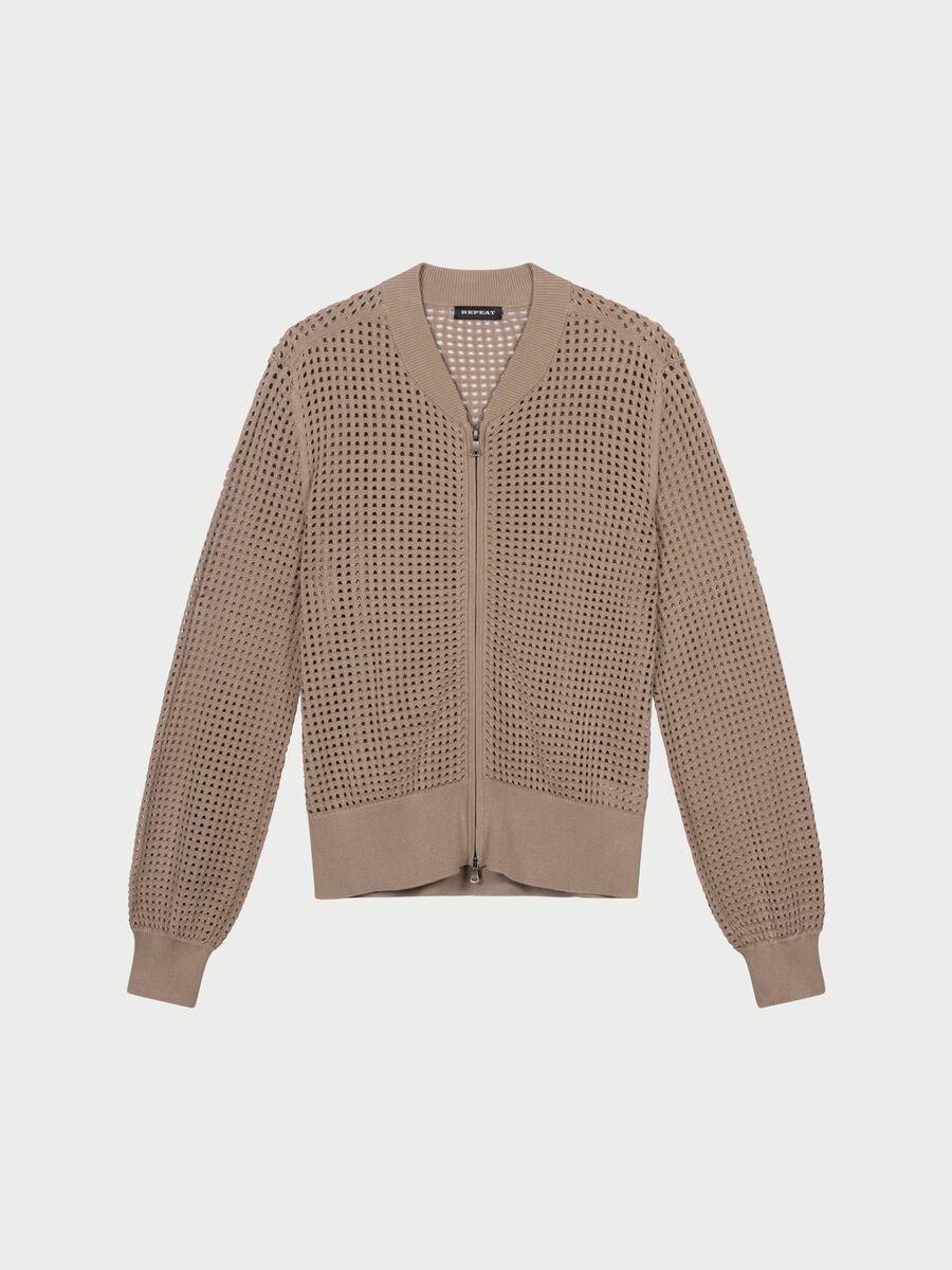 repeat cashmere Ajour vest met baseball-kraag en rits