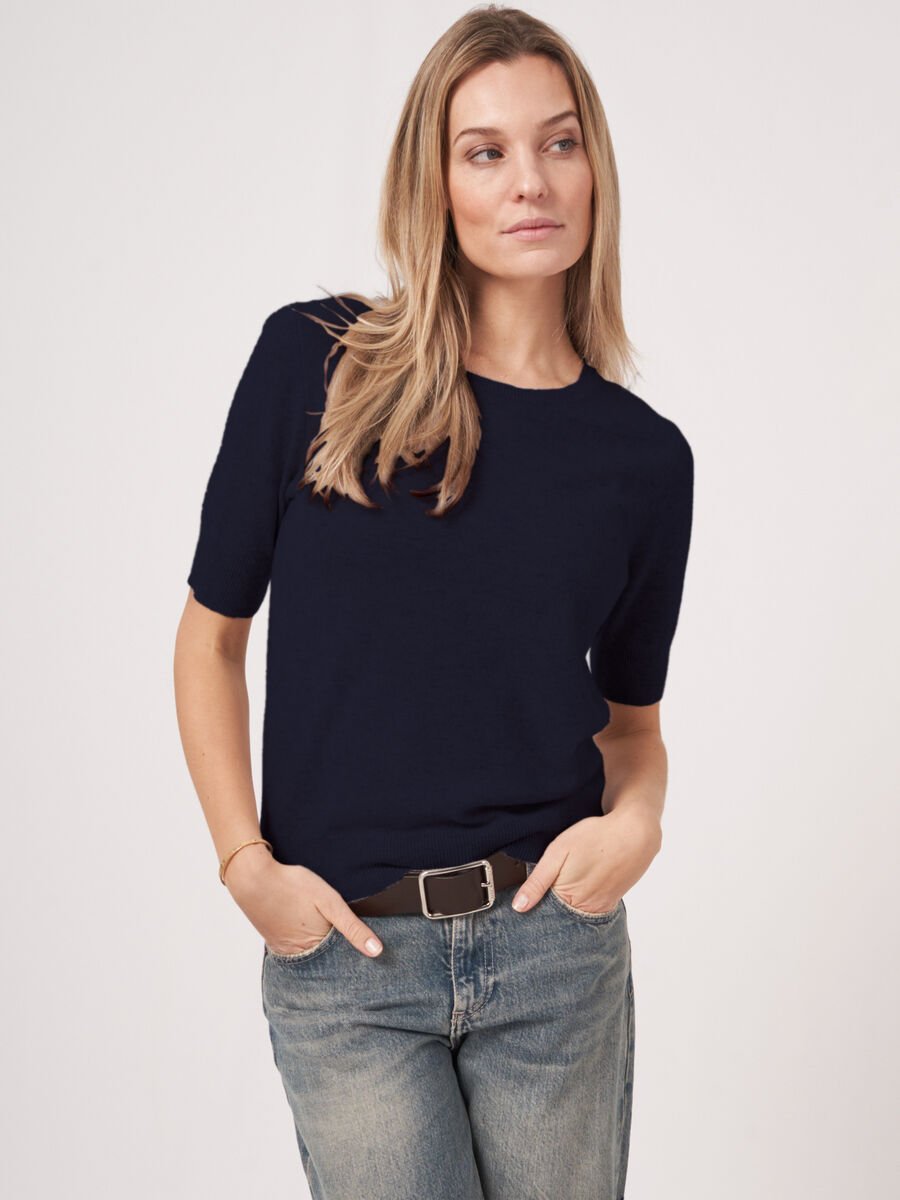 Repeat Cashmere Basic Biologisch Cashmere Trui Korte Mouw