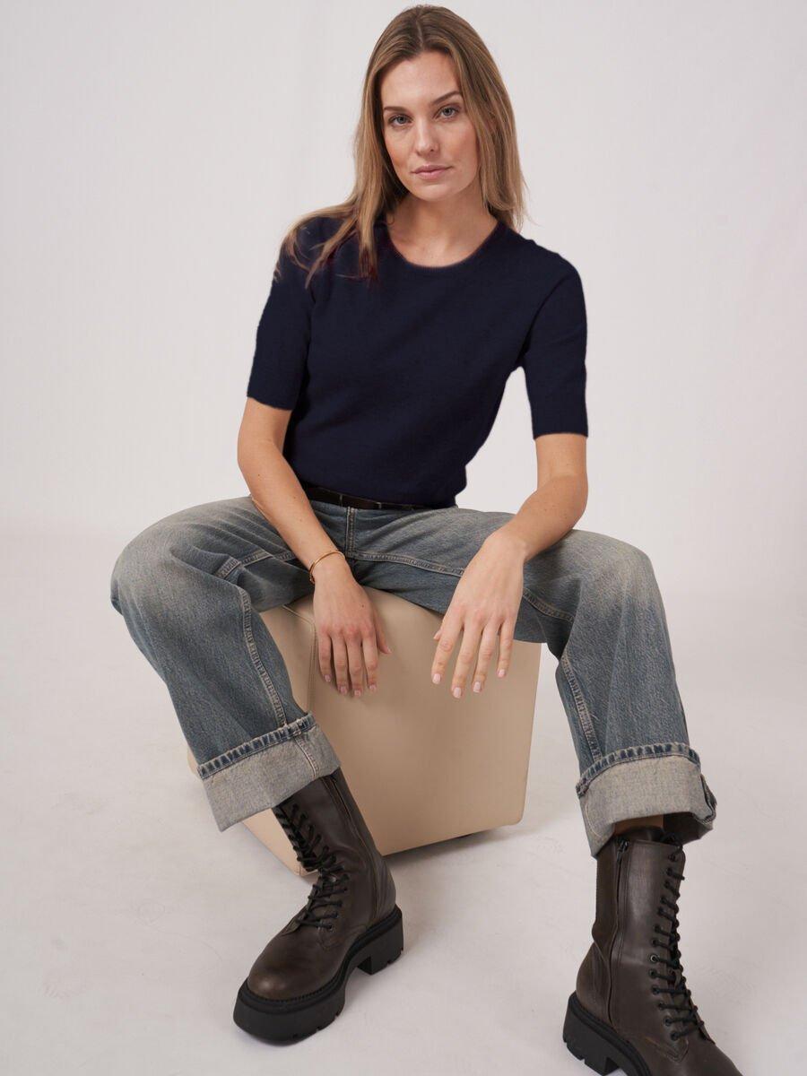 Repeat Cashmere Basic Biologisch Cashmere Trui Korte Mouw