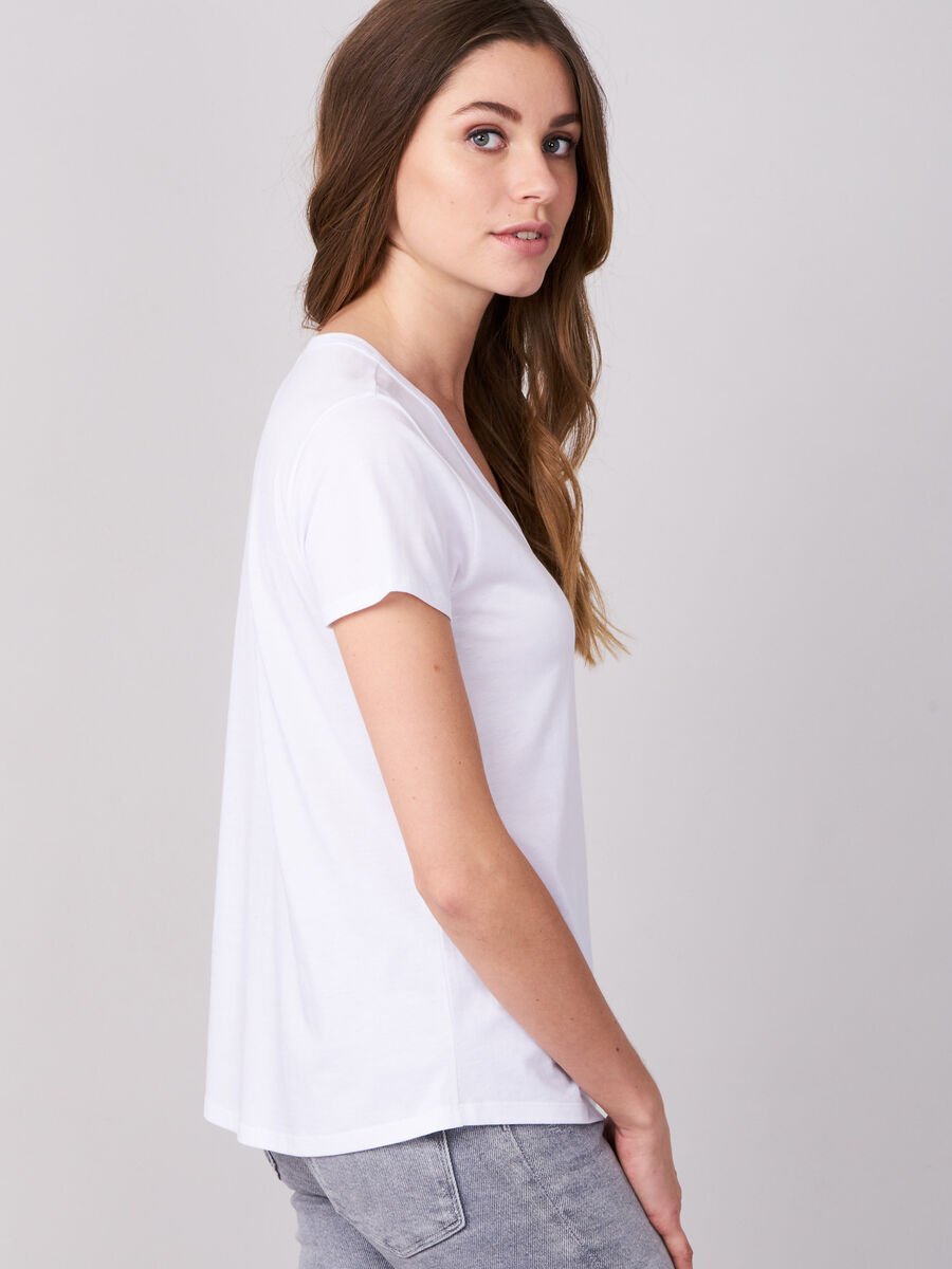 Repeat Cashmere Basic Dames T-shirt Met V-hals En Borstzak