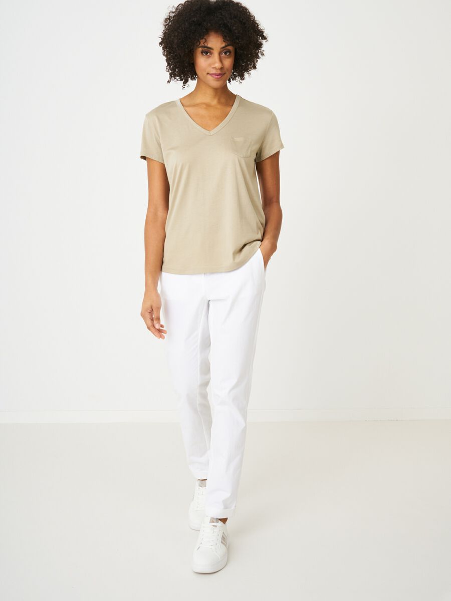Repeat Cashmere Basic Dames T-shirt Met V-hals En Borstzak