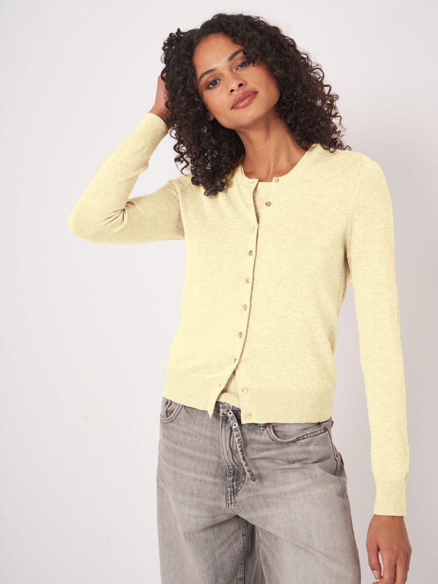 Repeat Cashmere Basic Fijn Gebreid Cardigan In Katoenmix