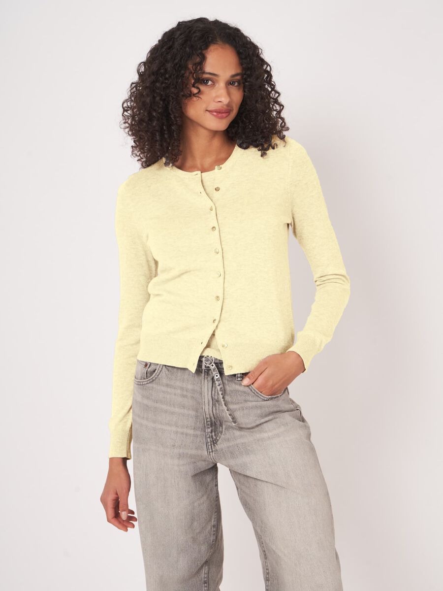 Repeat Cashmere Basic Fijn Gebreid Cardigan In Katoenmix