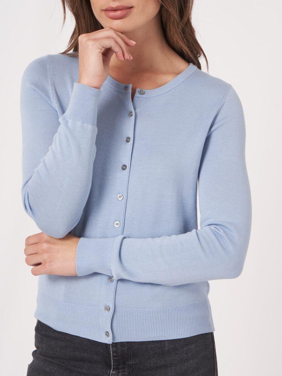 Repeat Cashmere Basic Fijn Gebreid Cardigan In Katoenmix