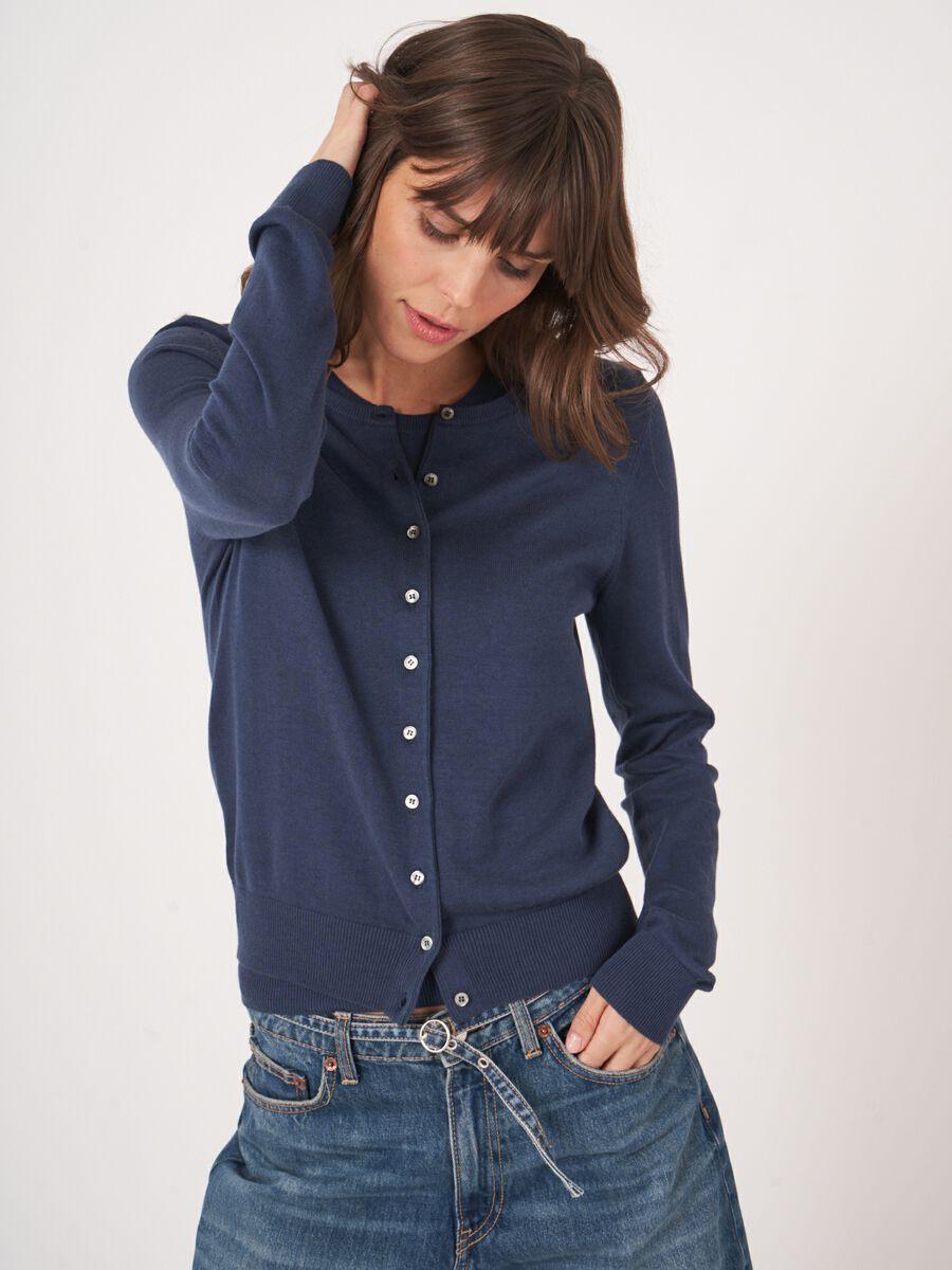 Repeat Cashmere Basic Fijn Gebreid Cardigan In Katoenmix