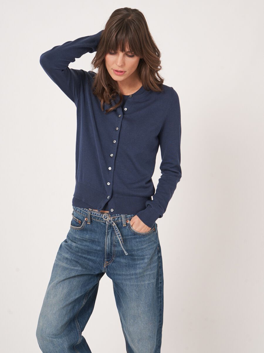 Repeat Cashmere Basic Fijn Gebreid Cardigan In Katoenmix