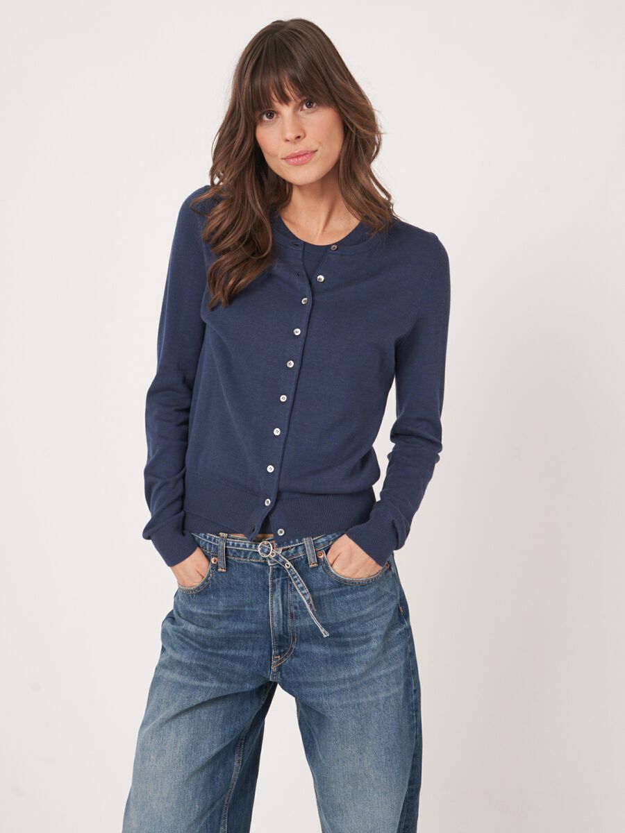 Repeat Cashmere Basic Fijn Gebreid Cardigan In Katoenmix