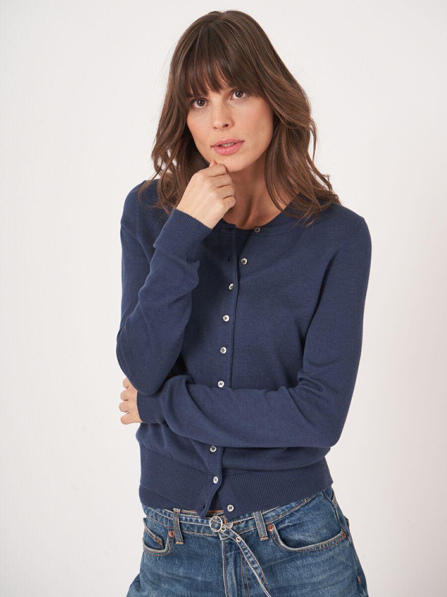 repeat cashmere Basic fijn gebreid cardigan in katoenmix
